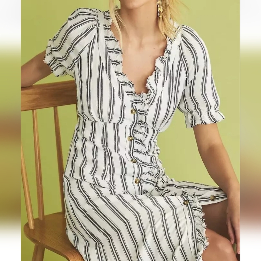 Pilcro Anthropologie Ruffle Collar Button Down Midi Dress